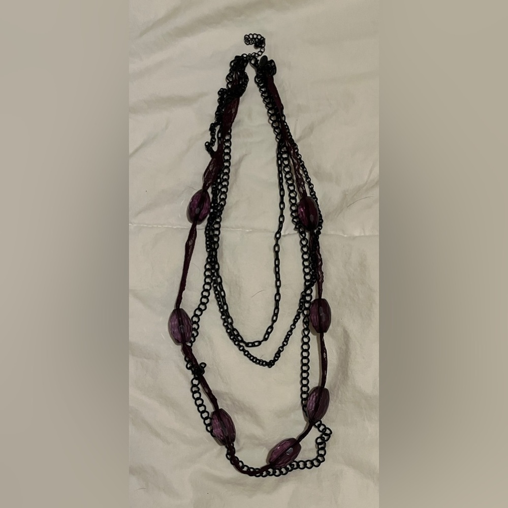 Express Black Multilayered Chain with Purple Beads